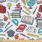 Ambesonne Science Fabric by the Yard, Elementary Theme Student Supplies Globe Paints and Brushes Books, Decorative Fabric for Upholstery and Home Accents, 1 Yard, Blue Red